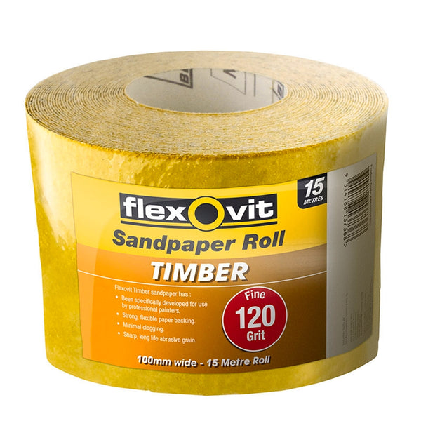 Flexovit 115mm x 15m 120 Grit Timber Sandpaper Roll