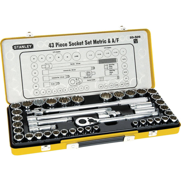 Stanley 43 Piece 1/2" Drive Metric And Imperial Socket Set 89-509