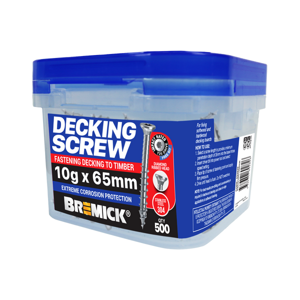 Bremick Decking Screw 10g x 65mm SPIRAL RIB T25 SS304 -500 Pack