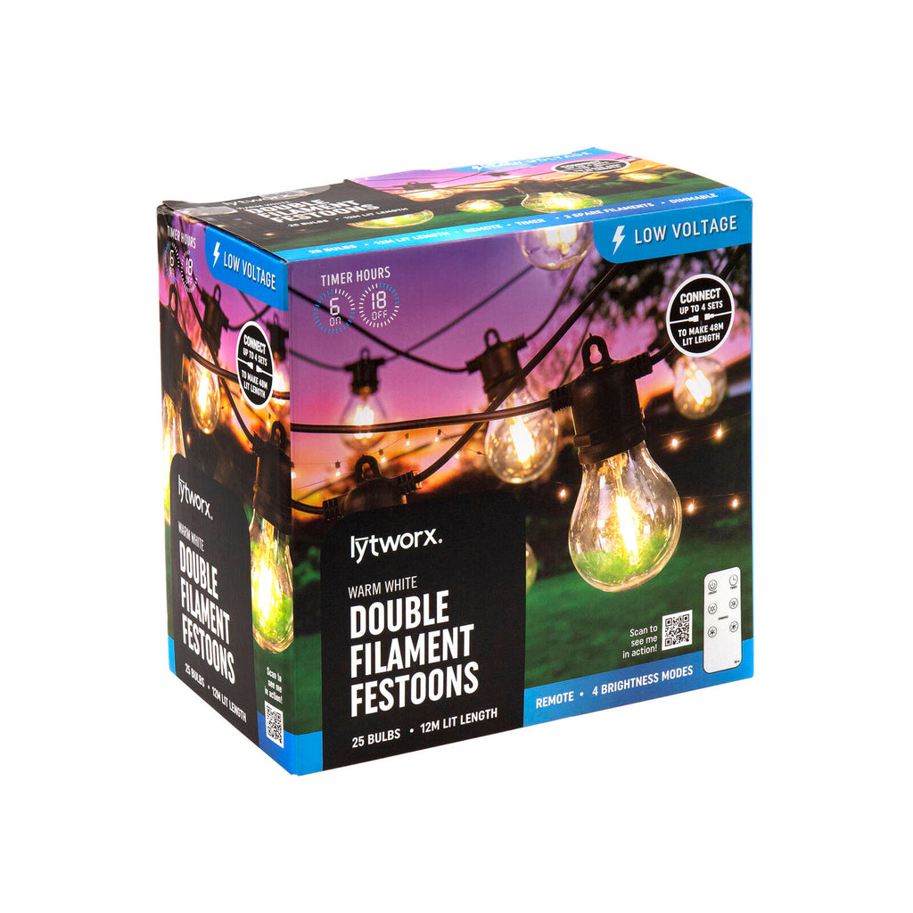 Lytworx Warm White Double Filament Festoon Lights - 25 Pack - Image 1 of 2