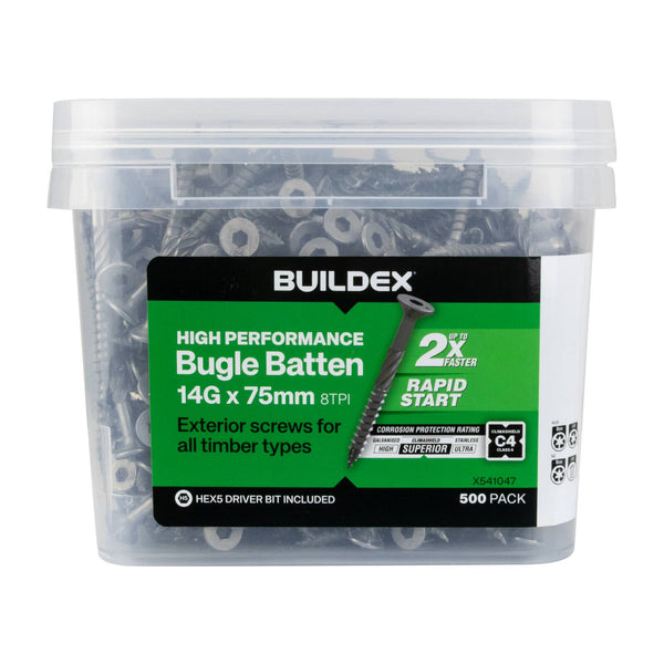 Buildex® 14G x 75mm Class 4 Bugle Batten Screws - 500 pack