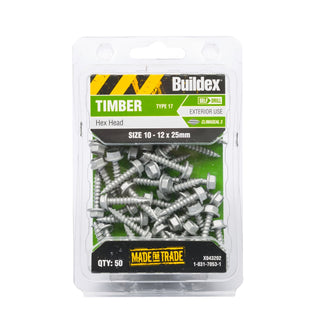 Buildex 10-12 x 25mm Climaseal Hex Head Timber Screws - 50 Pack