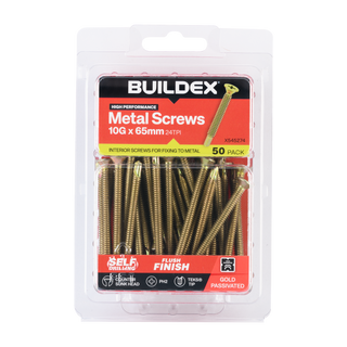 Buildex 10G x 65mm Gold Passivated Sheet Metal Screws - 50 Pack