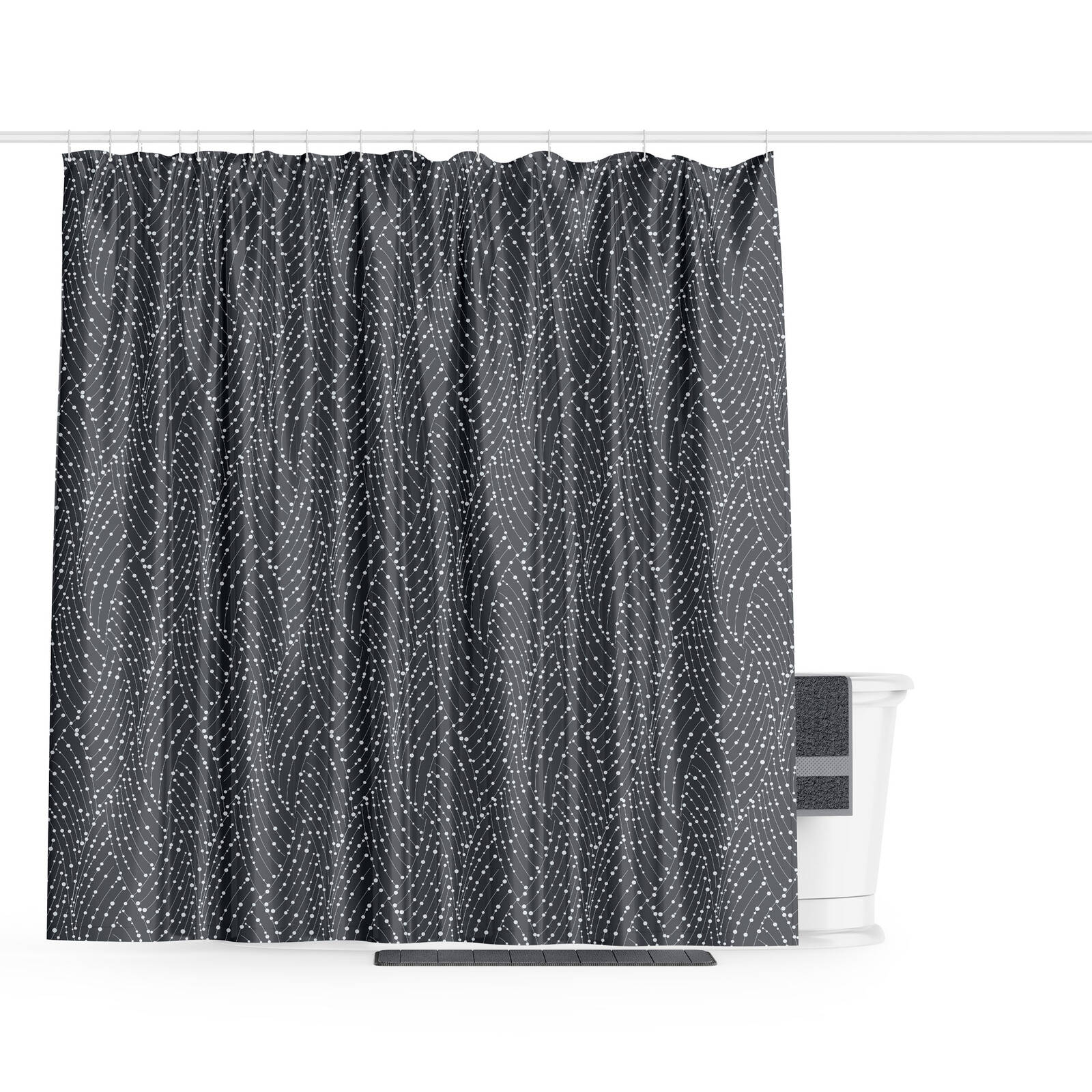 Barelli Polyester Shower Curtain Long Drop Midnight Mist 210x180cm - Image 2 of 2