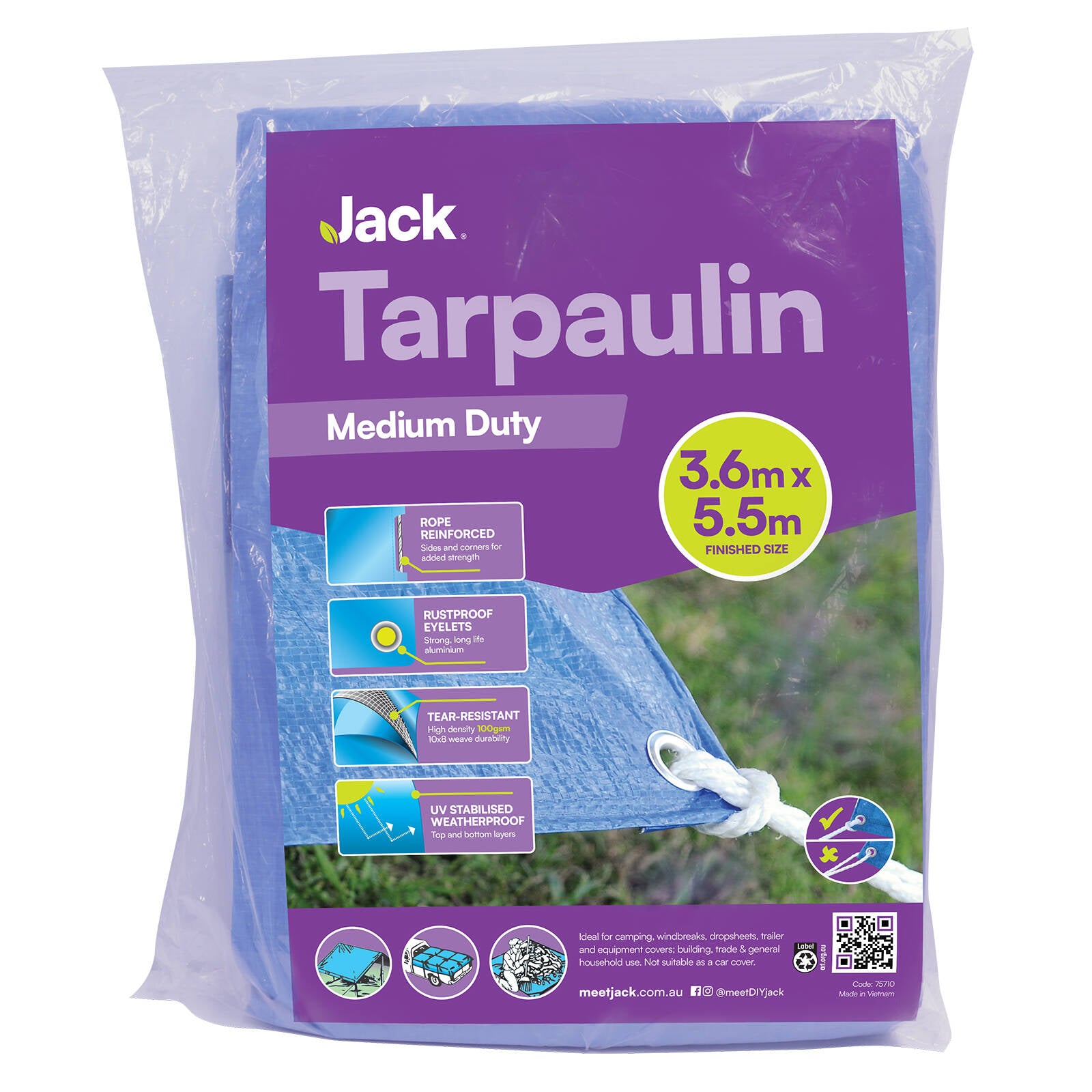 Jack 3.6 x 5.5m Medium Duty Tarpaulin - Image 2 of 11