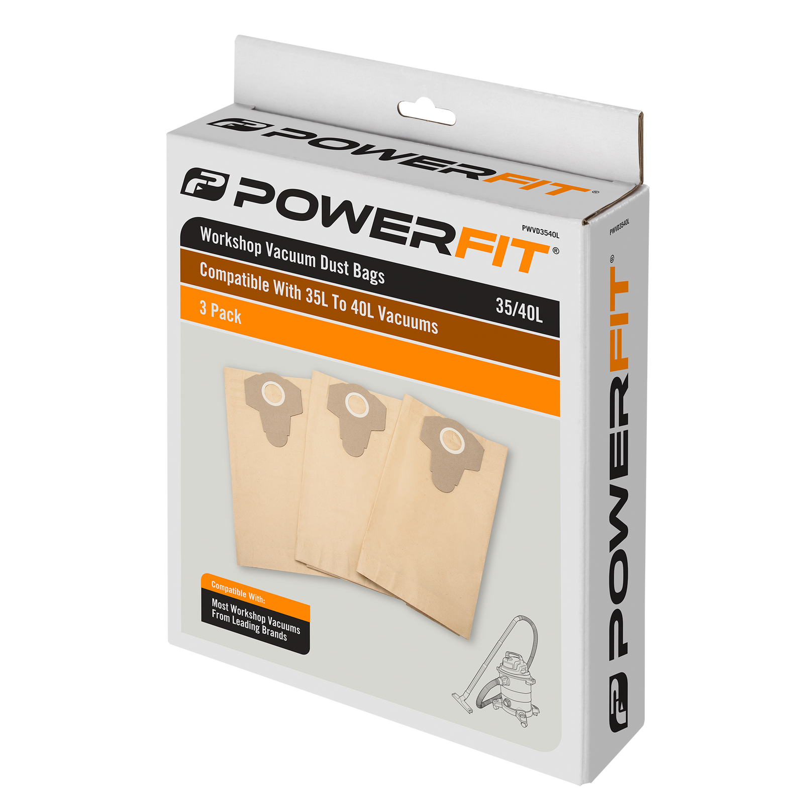 Powerfit 35-40L Workshop Vacuum Dust Bag - 3 Pack - Image 1 of 3