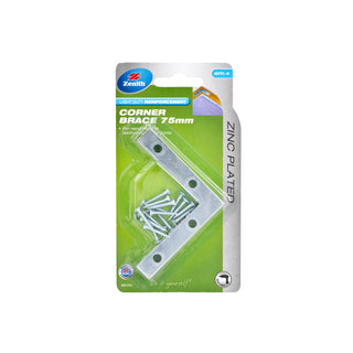 Zenith 75mm Zinc Plated Corner Brace Bracket - 4 Pack