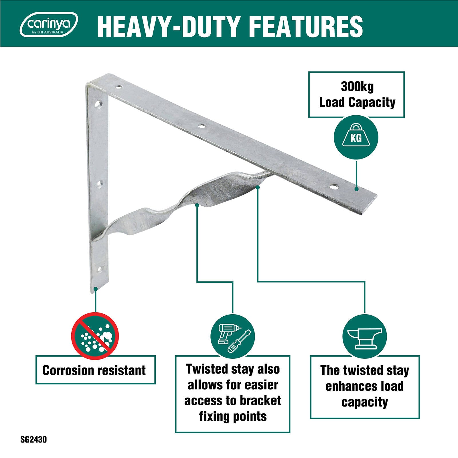 Carinya 300 x 300mm Galvanised Heavy Duty Twisted Stay Bracket - Image 6 of 9