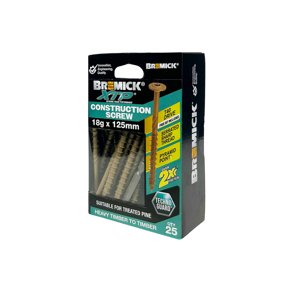 Bremick XTP Construction Screw 18g x 125mm TECHNOGUARD TAN T40 - 25 Pack - Image 1 of 4