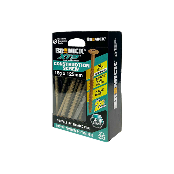 Bremick XTP Construction Screw 18g x 125mm TECHNOGUARD TAN T40 - 25 Pack