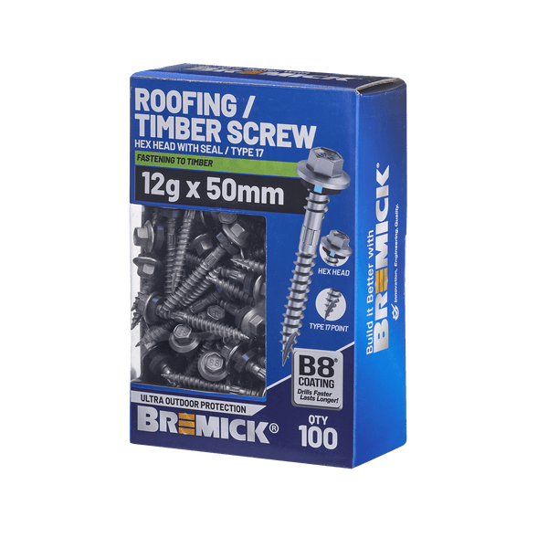 Bremick 12g x 50mm B8 Hex Roofing Screw - 100 Box