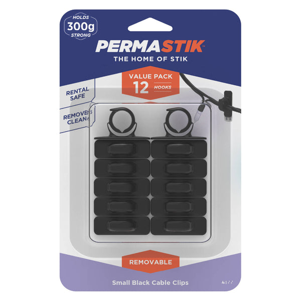 Permastik Small Black Cable Clips - 12 Pack