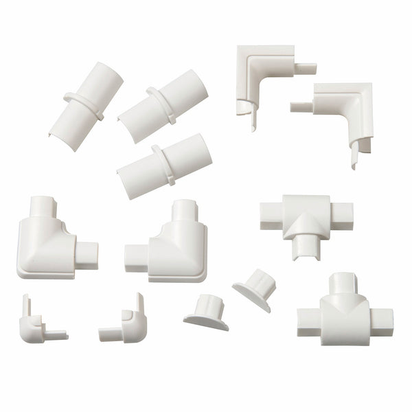 D-Line 16 x 08mm White 13 Piece Smooth Fit Cable Cover Accessories Bends Connectors Endcaps