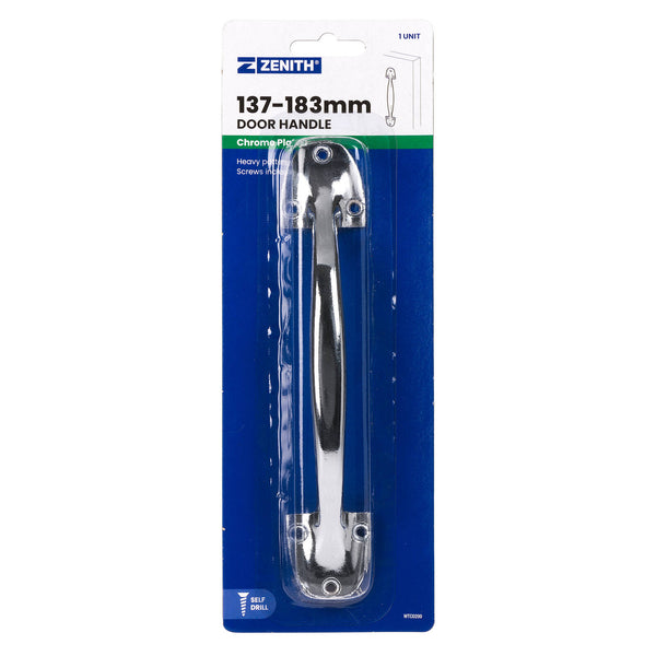 Zenith 137-183mm Chrome Plated Heavy Duty Door Handle - Polished Chrome