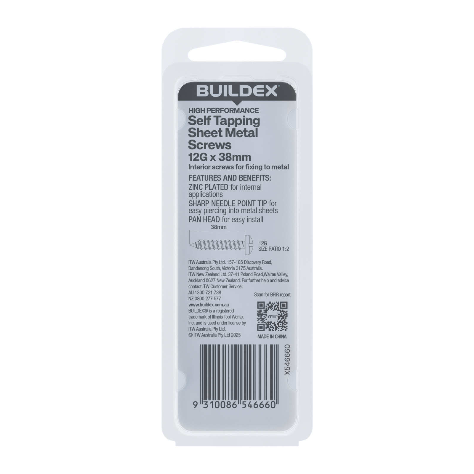 Buildex 12G x 38mm Zinc Plated Self Tapping Sheet Metal Screws - 12 Pack - Image 3 of 3
