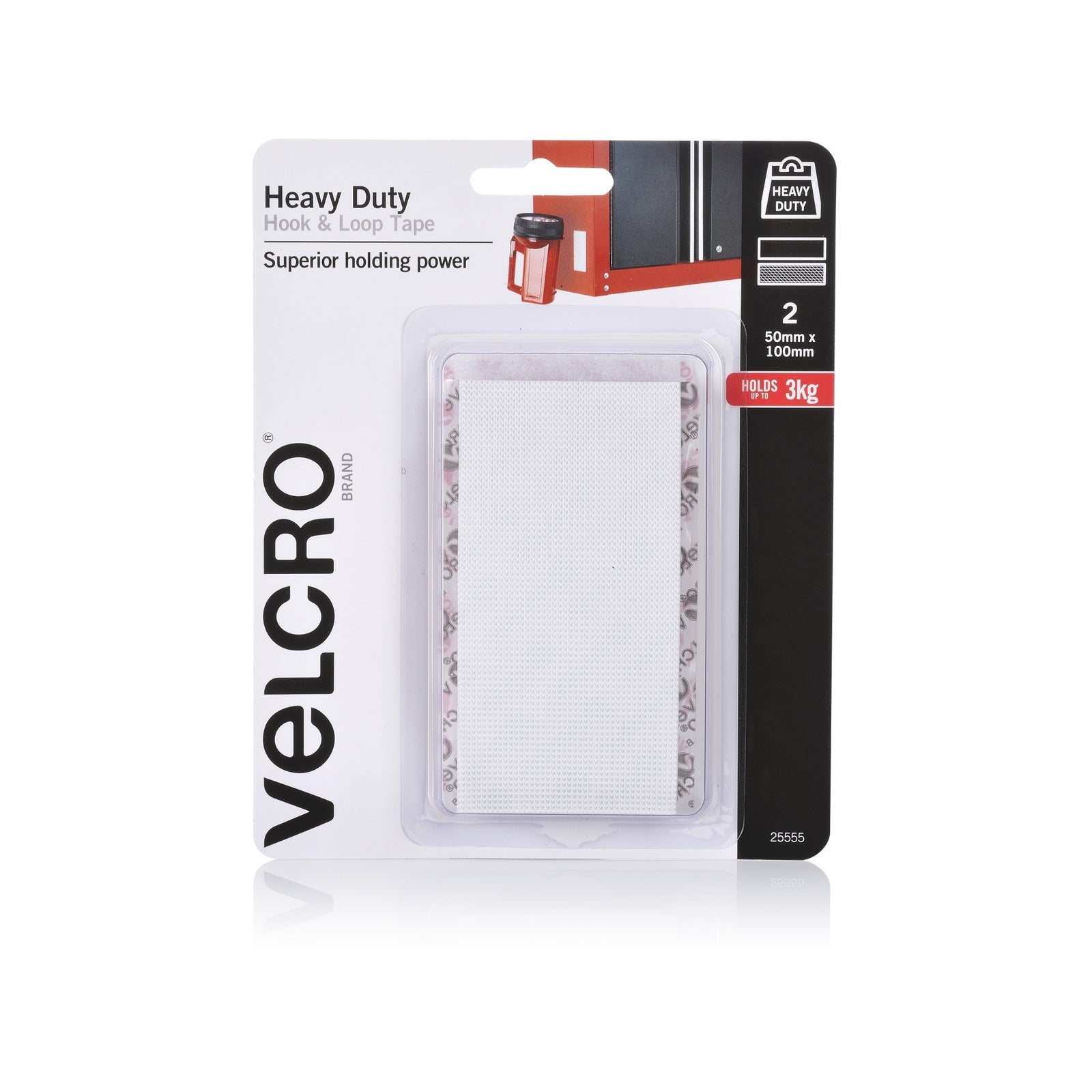 VELCRO Brand 50 x 100mm White Heavy Duty Stick On Tape - 2 Pack - Image 1 of 3