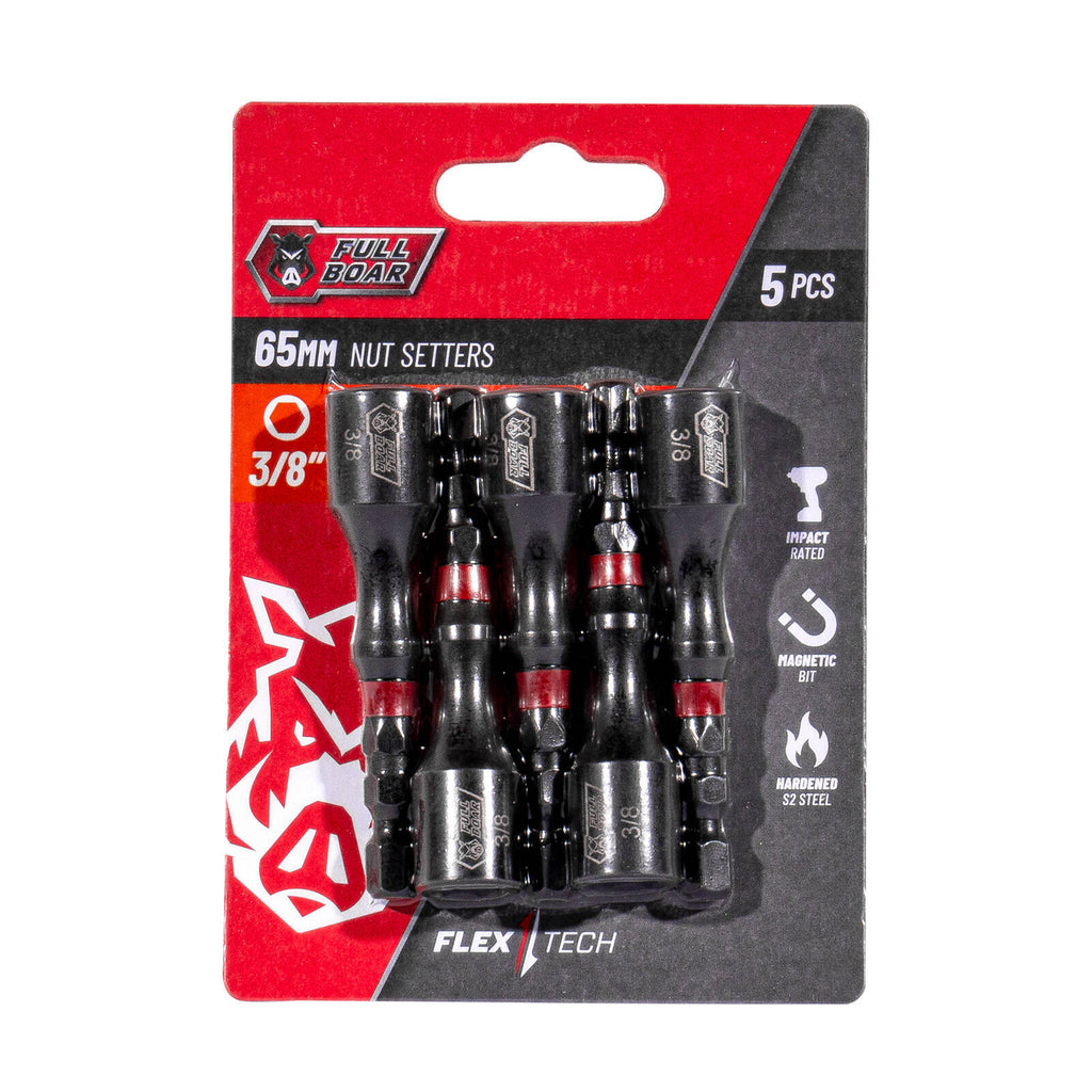 Full Boar 3/8" x 65mm Magnetic Impact Nut Setters - 5 Pack - Image 1 of 2
