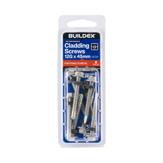 Buildex 12G x 45mm Class 3 Cladding Screws with Seal - 8 Pack