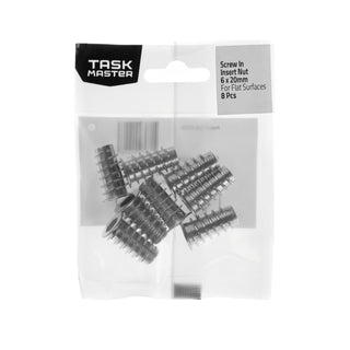 Taskmaster M6 x 13mm Screw-In Insert Nut Flat Surfaces - 8 Pack