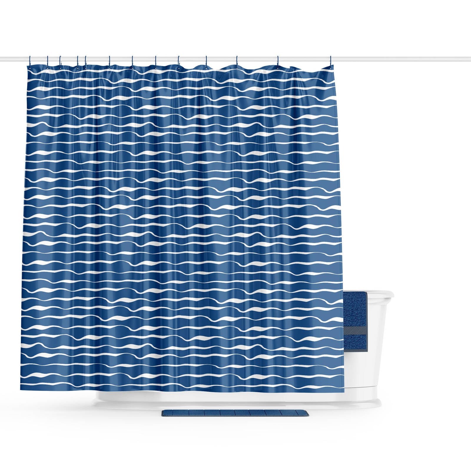 Barelli 180 x 180cm Blue Textured Waves Polyester Shower Curtain - Image 2 of 2