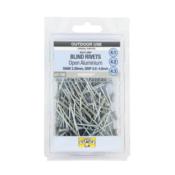 Otter Windspray® 3.2 x 0.8-4.8mm Multi-Grip Open Aluminium Blind Rivets - 100 Pack