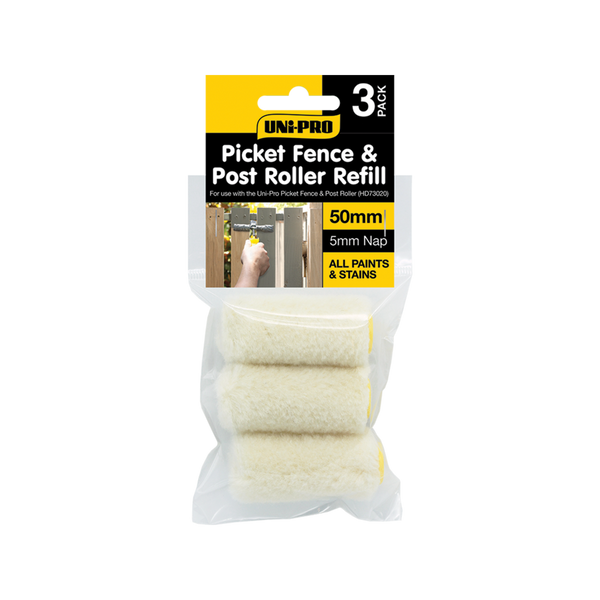 UNi-PRO 50mm Picket Fence And Post Roller Refill - 3 Pack