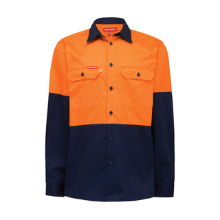 Hard Yakka Orange/Navy Hi Vis Long Sleeve Shirt - Size L