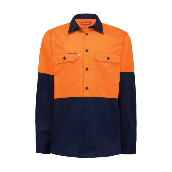 Hard Yakka Orange/Navy Hi Vis Long Sleeve Shirt - Size L