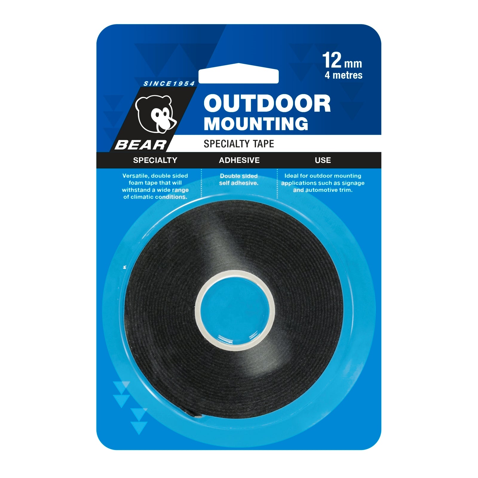 Bear 12mm x 4m Black Outdoor Mounting Tape - Image 1 of 1