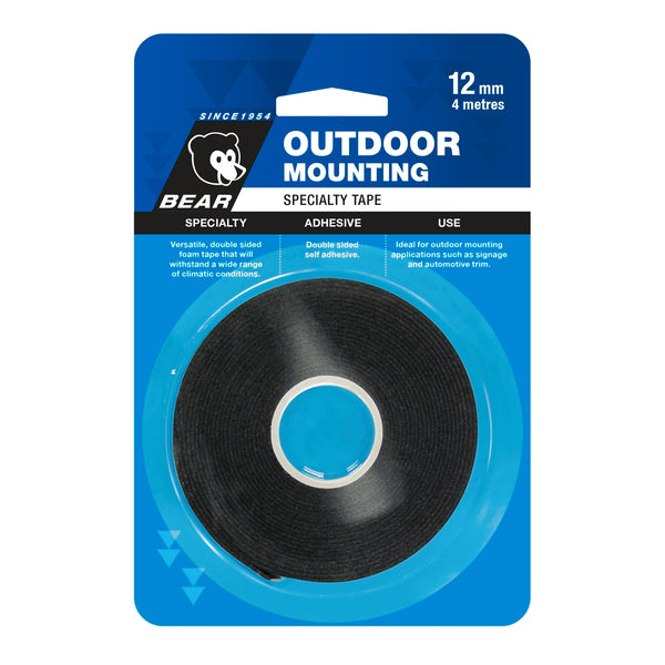 Bear 12mm x 4m Black Outdoor Mounting Tape