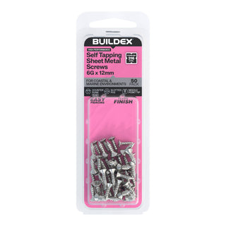 Buildex 6G x 12mm SS316 Self Tapping Sheet Metal Screws - 50 Pack