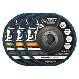 Full Boar 100mm 40 80 120 Grit Zirconia Flap Disc - 3 Pack