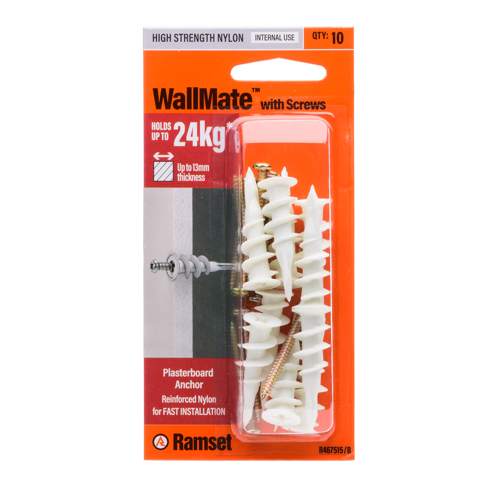 Ramset Nylon WallMate Plasterboard Anchor with Screws – 10 Pack - Image 1 of 4