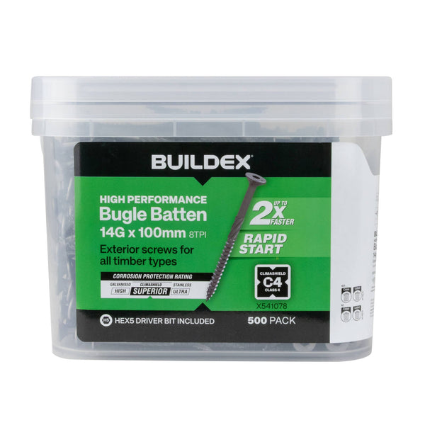 Buildex® 14G x 100mm Class 4 Bugle Batten Screws - 500 pack