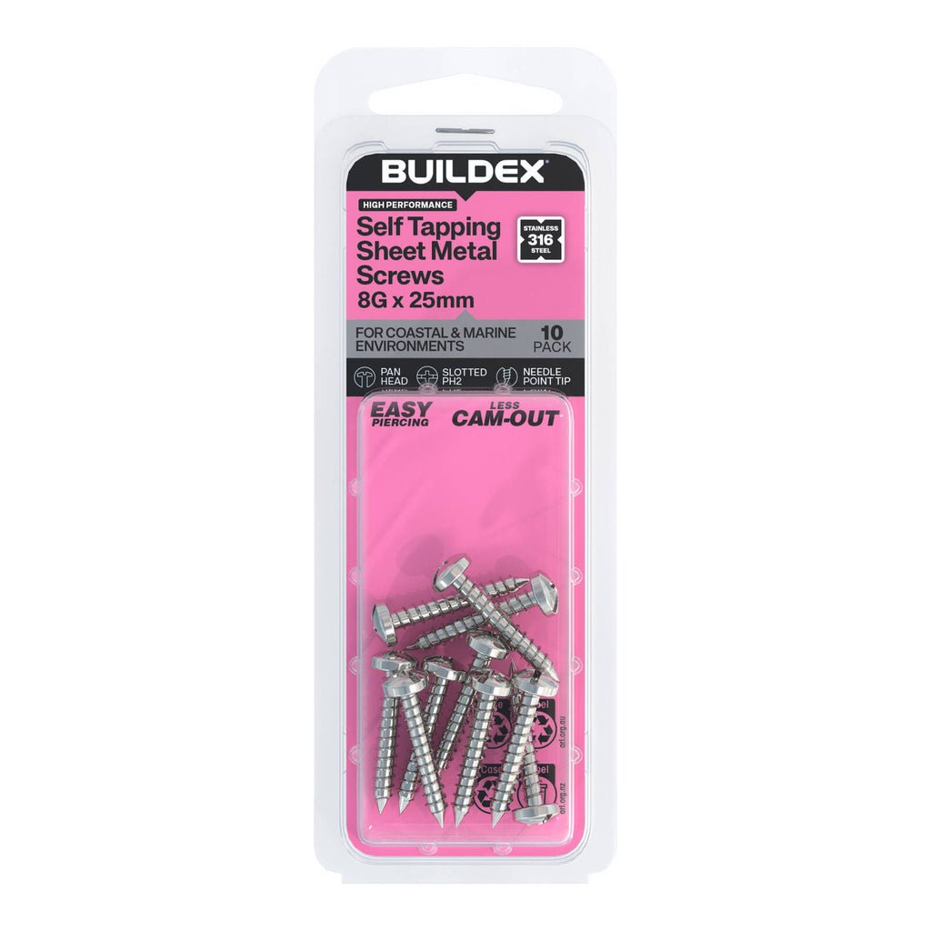 Buildex Self-Tapping Sheet Metal Screws 8Gx25 - 10 pack - Image 1 of 12