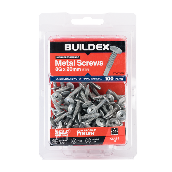Buildex 8G x 20mm Class 3 Sheet Metal Screws - 100 Pack