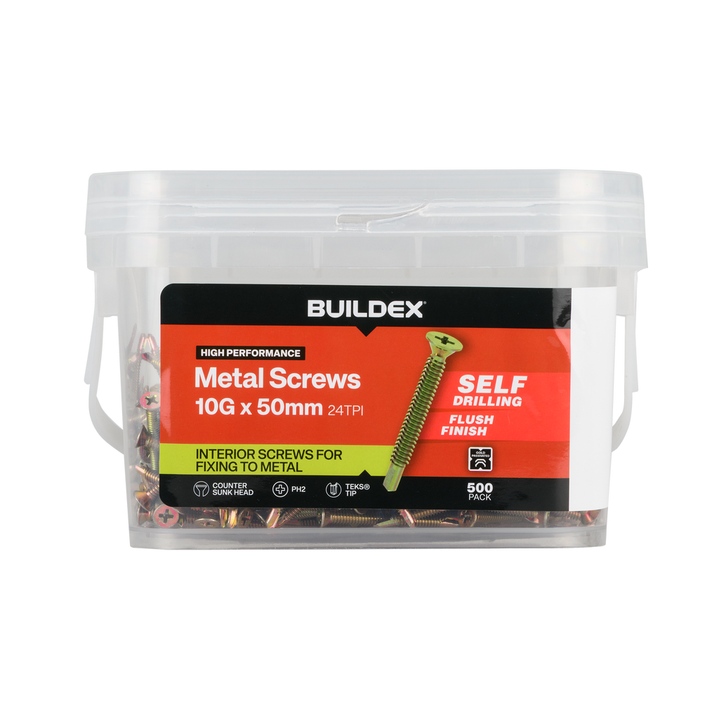 Buildex 10G x 50mm Gold Passivated Sheet Metal Screws - 500 Pack - Image 1 of 3