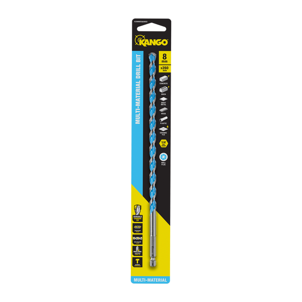 Kango 8 x 260mm 1/4" Multi-Material Drill Bit