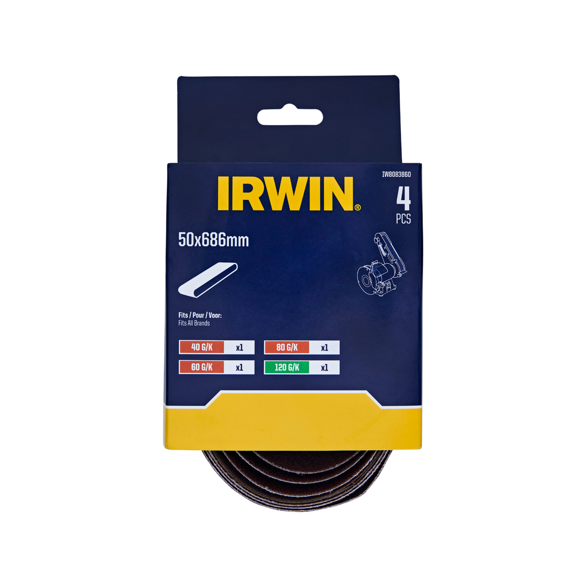 IRWIN 50 x 686mm Mix Grit Sanding Belts - 4 Pack - Image 1 of 1