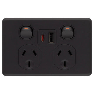 DETA X6 Matte Black Double Power Point with USB A+C PD20W Fast Charging