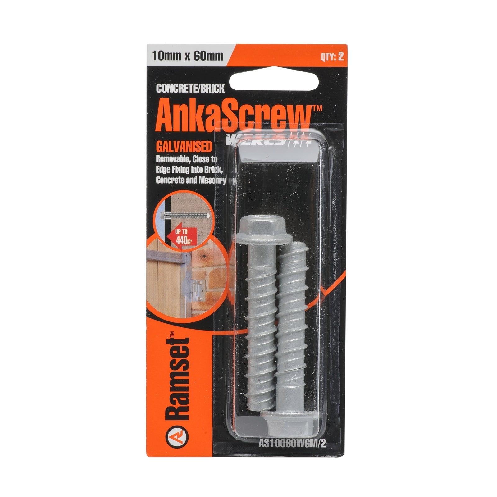 Ramset 10 x 60mm Galvanised AnkaScrew Masonry Anchor - 2 Pack - Image 1 of 1