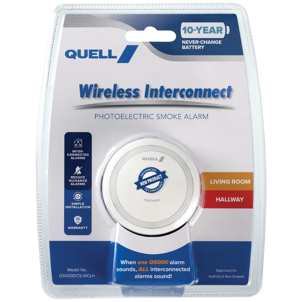 Quell Q5000 Wireless Interconnect Photoelectric Smoke Alarm - Suits Living Room or Hallway