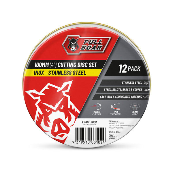 Full Boar 100mm (4") x 1.0 x 16mm Inox Cutting Disc - 12 Pack