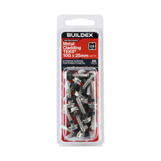 Buildex 10G x 25mm Class 4 Metal Cladding TEKS® Screws with Seal - 20 Pack