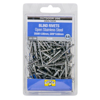 Otter 4.8 x 9.6mm Open Stainless Steel Blind Rivets - 100 Pack