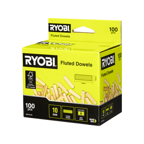 Ryobi 10mm Fluted Dowel - 100 Pack