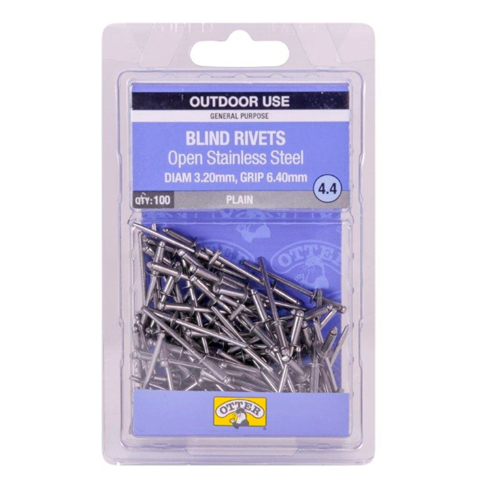 Otter 3.2 x 6.4mm Open Stainless Steel Blind Rivets - 100 Pack - Image 1 of 1