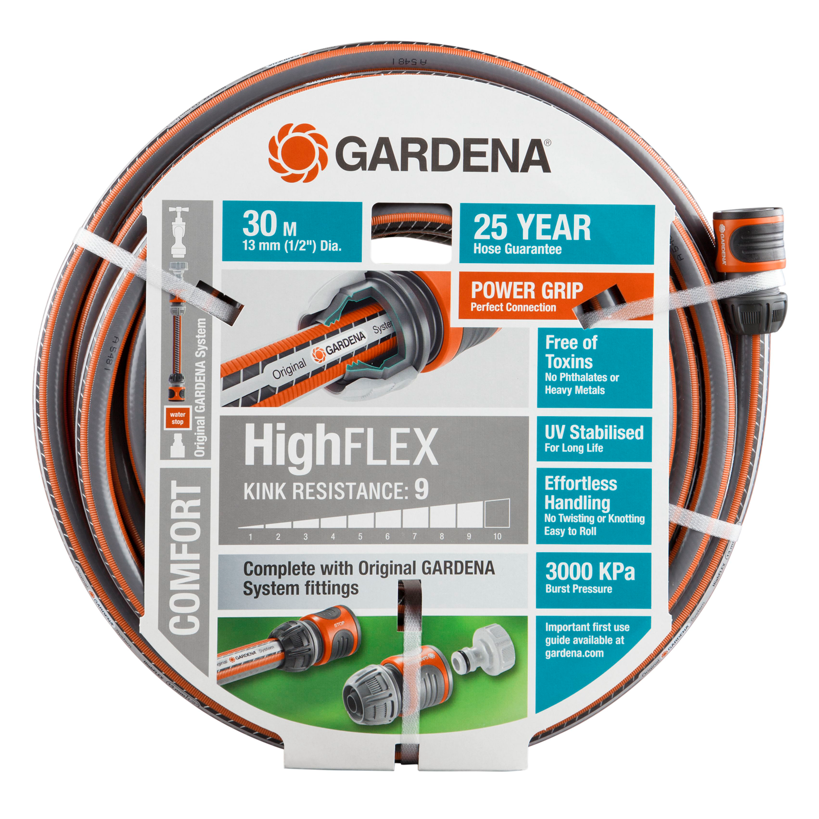 GARDENA 13mm x 30m HighFLEX Fitted Garden Hose - Image 1 of 4