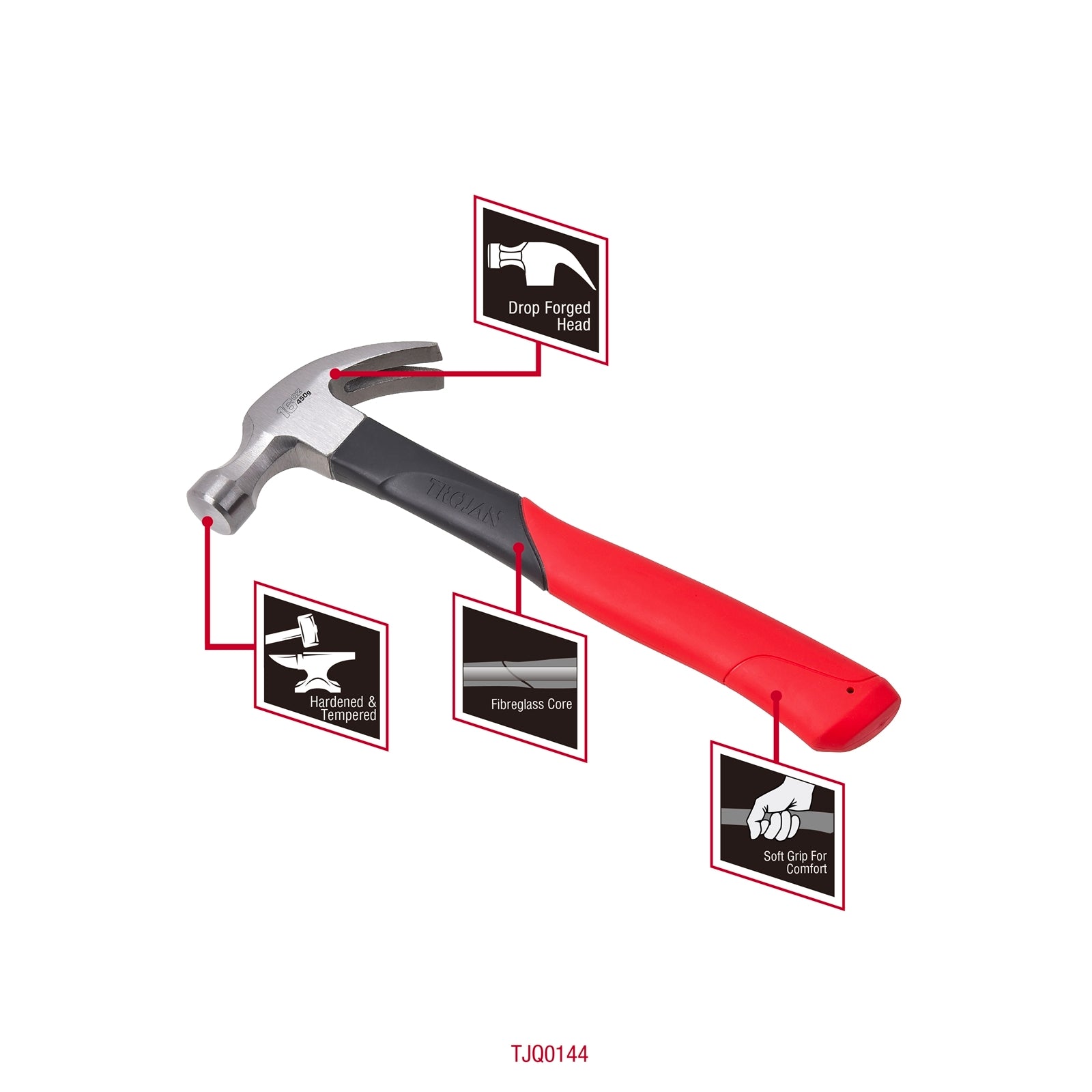 Trojan 16oz 450g Fibreglass Claw Hammer - Image 5 of 5
