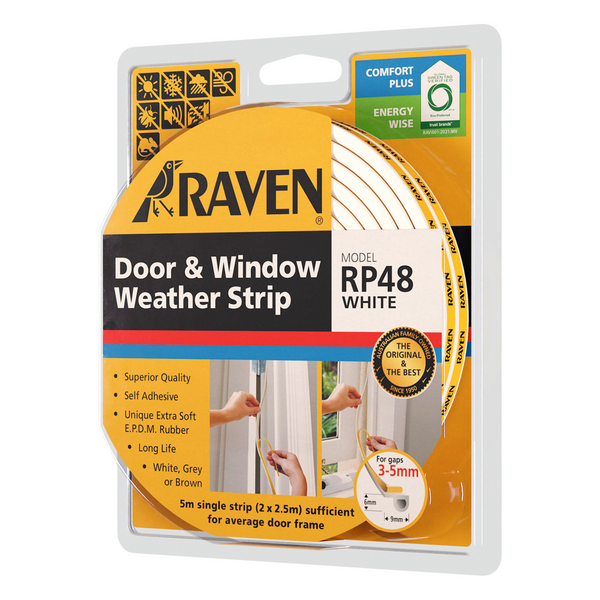 Raven 5000mm White RP48 Self Adhesive Weather Strip - 5000mm White
